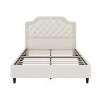 Lit Plateforme Capitonnée en Velours Gris/Blanc, Taille Double, 2 Personnes