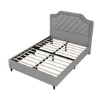 Lit Plateforme Capitonnée en Velours Gris/Blanc, Taille Double, 2 Personnes