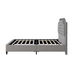 Lit Plateforme Capitonnée en Velours Gris/Blanc, Taille Double, 2 Personnes