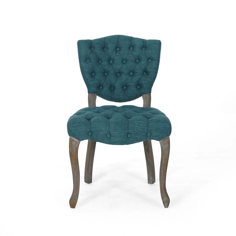 Chaise de salle à manger capitonnée sarcelle et marron, lot de 2