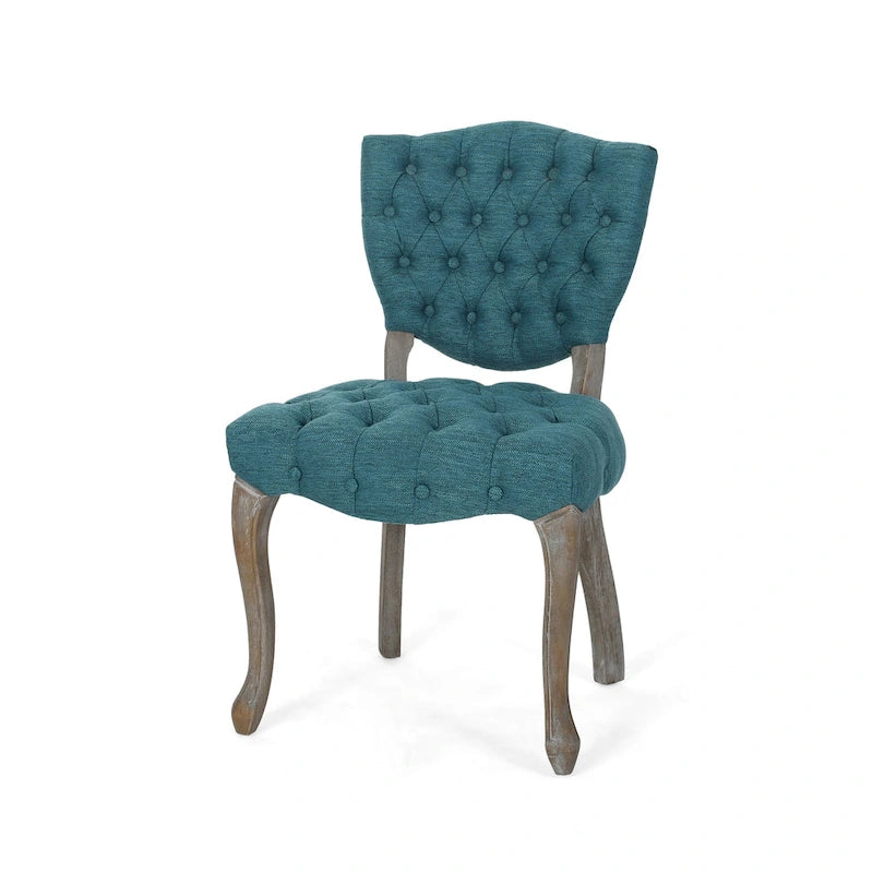 Chaise de salle à manger capitonnée sarcelle et marron, lot de 2
