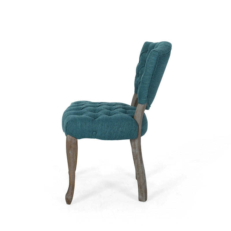 Chaise de salle à manger capitonnée sarcelle et marron, lot de 2