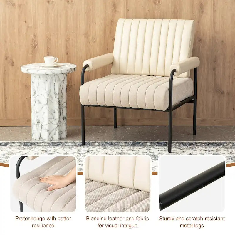 Fauteuil capitonné crème Off-White, lot de 2 — Similicuir et tissu, accoudoirs rembourrés