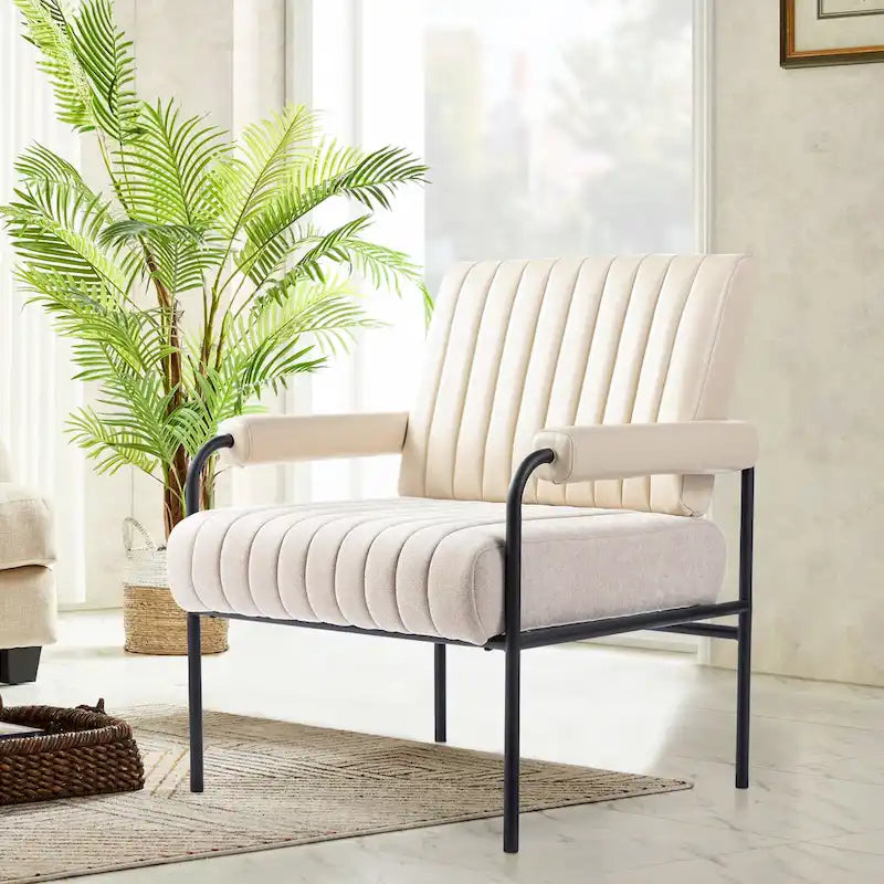 Fauteuil capitonné crème Off-White, lot de 2 — Similicuir et tissu, accoudoirs rembourrés