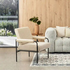 Fauteuil capitonné crème Off-White, lot de 2 — Similicuir et tissu, accoudoirs rembourrés