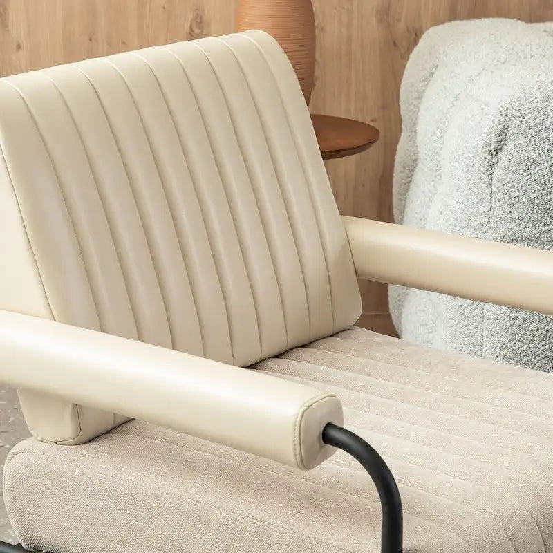 Fauteuil capitonné crème Off-White, lot de 2 — Similicuir et tissu, accoudoirs rembourrés