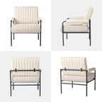 Fauteuil capitonné crème Off-White, lot de 2 — Similicuir et tissu, accoudoirs rembourrés