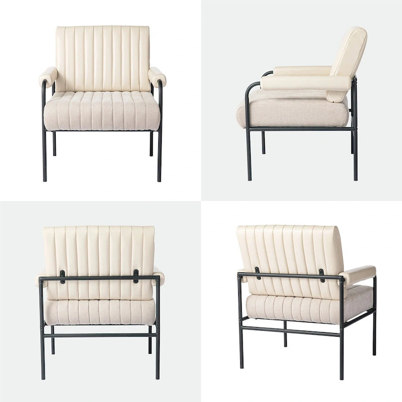 Fauteuil capitonné crème Off-White, lot de 2 — Similicuir et tissu, accoudoirs rembourrés