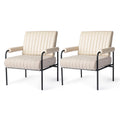 Fauteuil capitonné crème Off-White, lot de 2 — Similicuir et tissu, accoudoirs rembourrés
