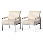 Fauteuil capitonné crème Off-White, lot de 2 — Similicuir et tissu, accoudoirs rembourrés