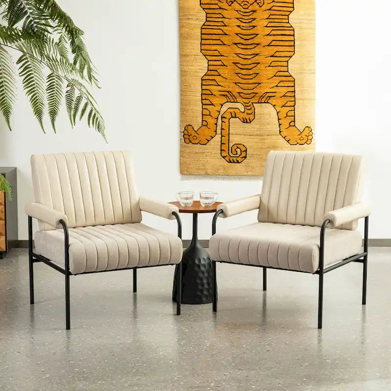 Fauteuil capitonné crème Off-White, lot de 2 — Similicuir et tissu, accoudoirs rembourrés