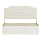 Cadre de lit rembourré capitonné à oreilles Queen beige pour 1 à 2 personnes