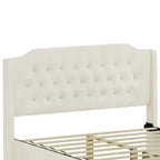 Cadre de lit rembourré capitonné à oreilles Queen beige pour 1 à 2 personnes
