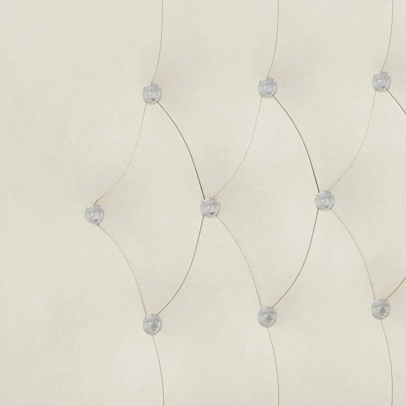 Cadre de lit rembourré capitonné à oreilles Queen beige pour 1 à 2 personnes
