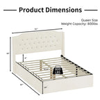 Cadre de lit rembourré capitonné à oreilles Queen beige pour 1 à 2 personnes