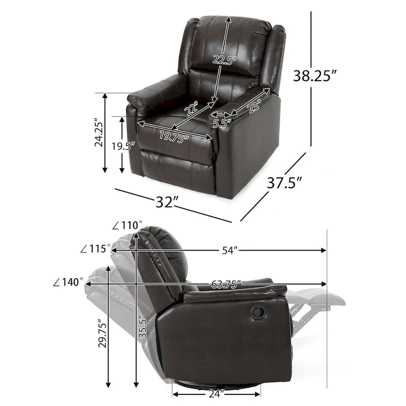Fauteuil inclinable, pivotant et basculant en tissu anthracite, une place