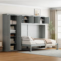Lit escamotable Queen gris avec armoire et tiroirs, 1 personne