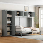 Lit escamotable Queen gris avec armoire et tiroirs, 1 personne