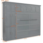 Lit escamotable Queen gris avec armoire et tiroirs, 1 personne