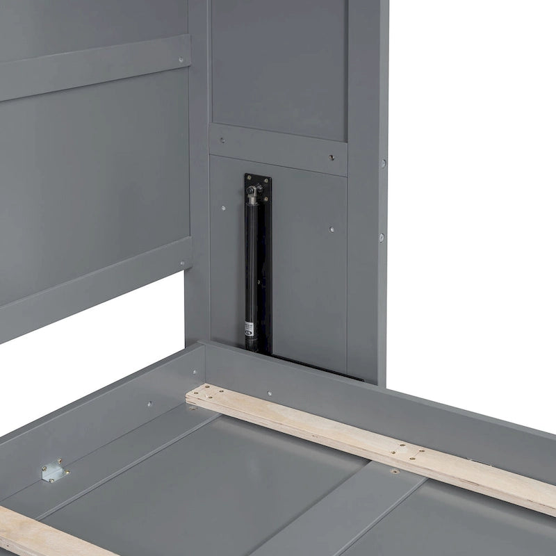 Lit escamotable Queen gris avec armoire et tiroirs, 1 personne