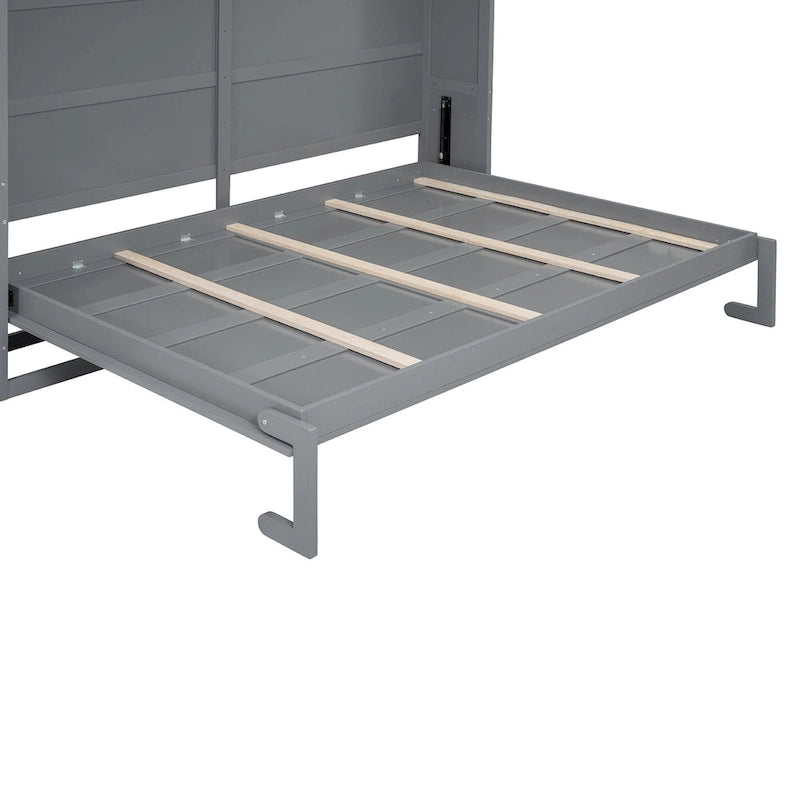 Lit escamotable Queen gris avec armoire et tiroirs, 1 personne