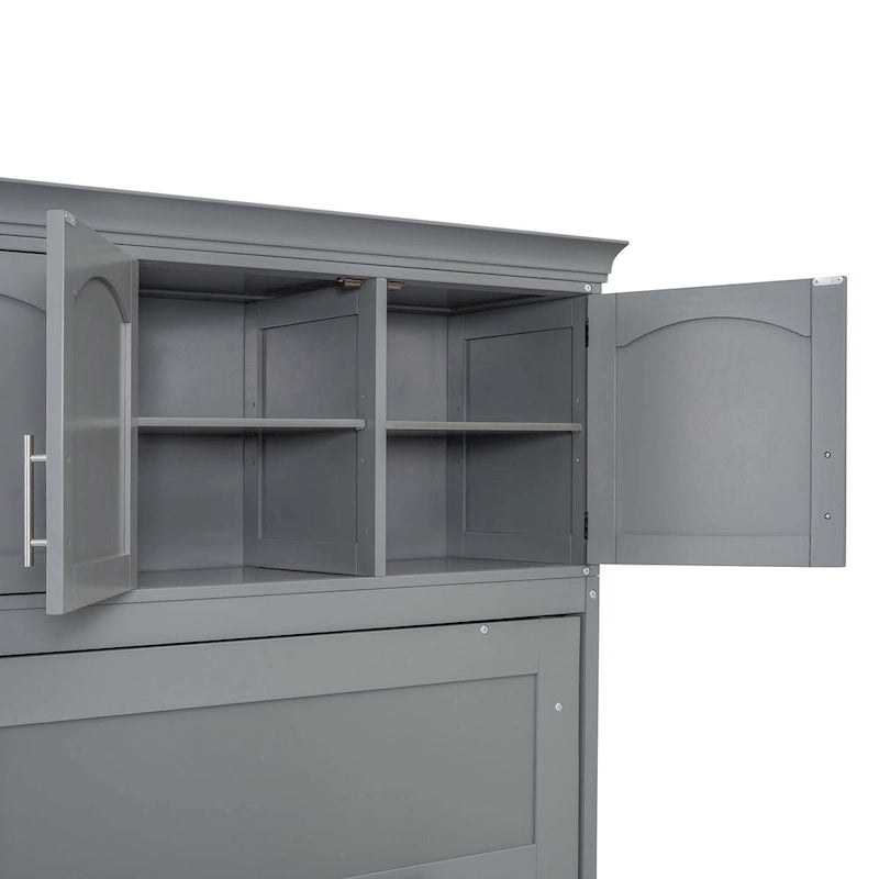 Lit escamotable Queen gris avec armoire et tiroirs, 1 personne