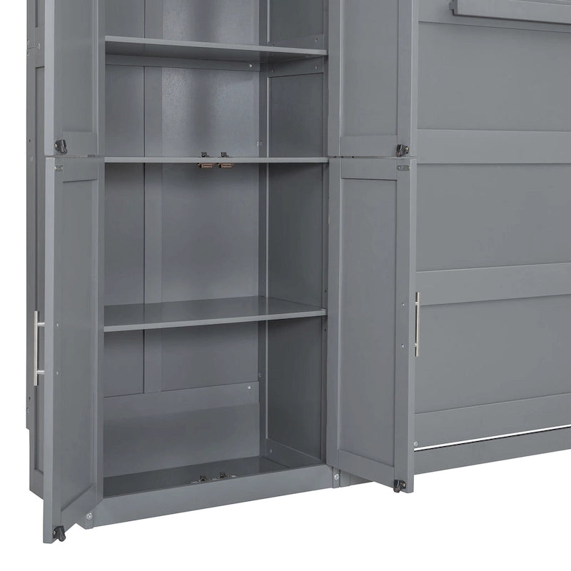 Lit escamotable Queen gris avec armoire et tiroirs, 1 personne