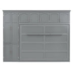 Lit escamotable Queen gris avec armoire et tiroirs, 1 personne