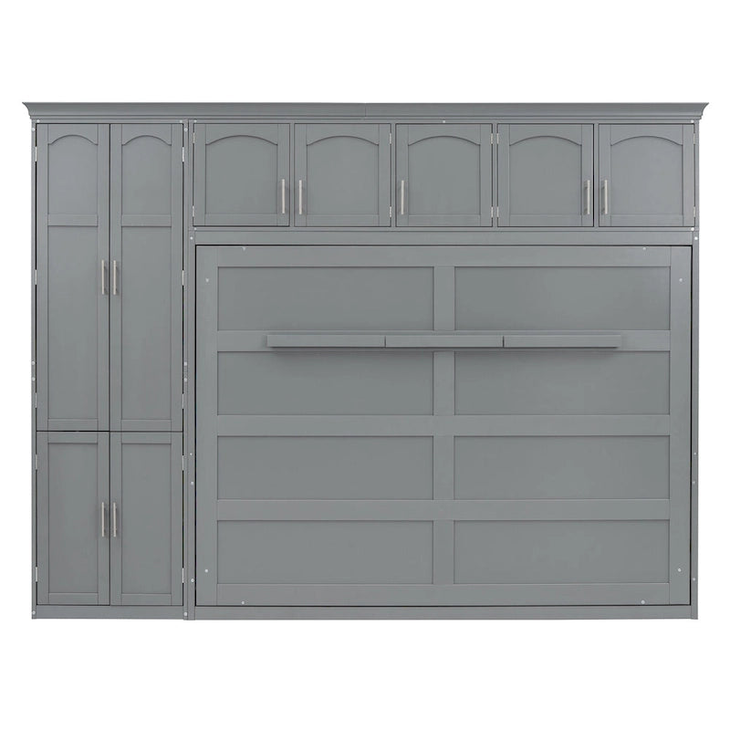 Lit escamotable Queen gris avec armoire et tiroirs, 1 personne