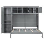 Lit escamotable Queen gris avec armoire et tiroirs, 1 personne