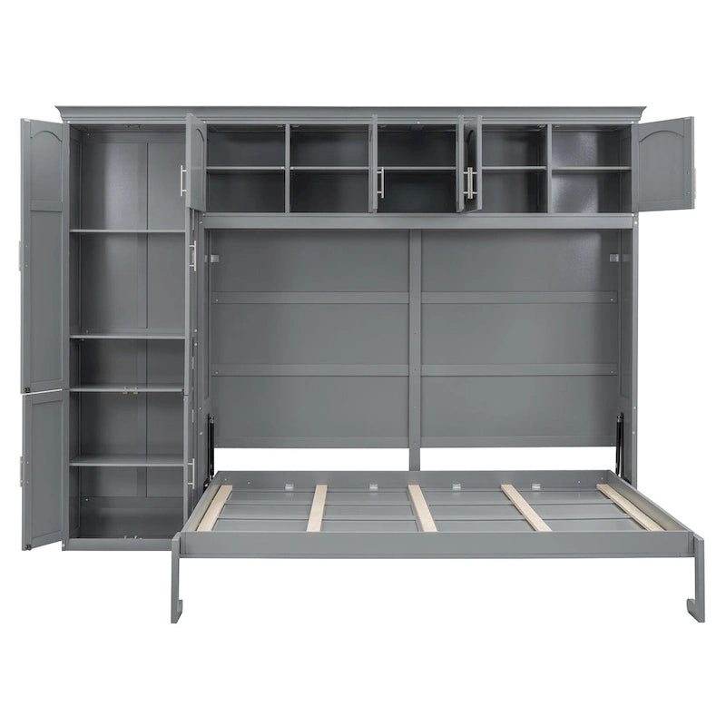 Lit escamotable Queen gris avec armoire et tiroirs, 1 personne