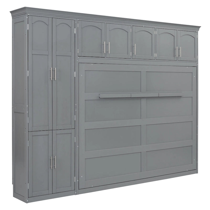 Lit escamotable Queen gris avec armoire et tiroirs, 1 personne
