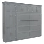 Lit escamotable Queen gris avec armoire et tiroirs, 1 personne