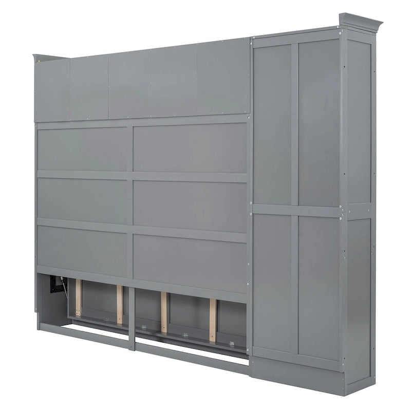 Lit escamotable Queen gris avec armoire et tiroirs, 1 personne