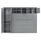 Lit escamotable Queen gris avec armoire et tiroirs, 1 personne