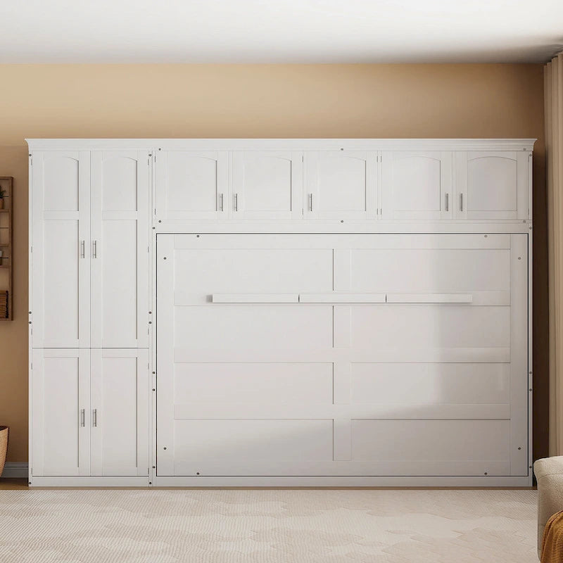 Lit escamotable Queen gris avec armoire et tiroirs, 1 personne