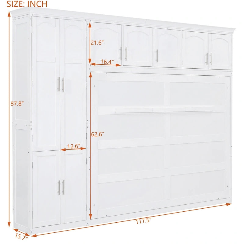 Lit escamotable Queen gris avec armoire et tiroirs, 1 personne