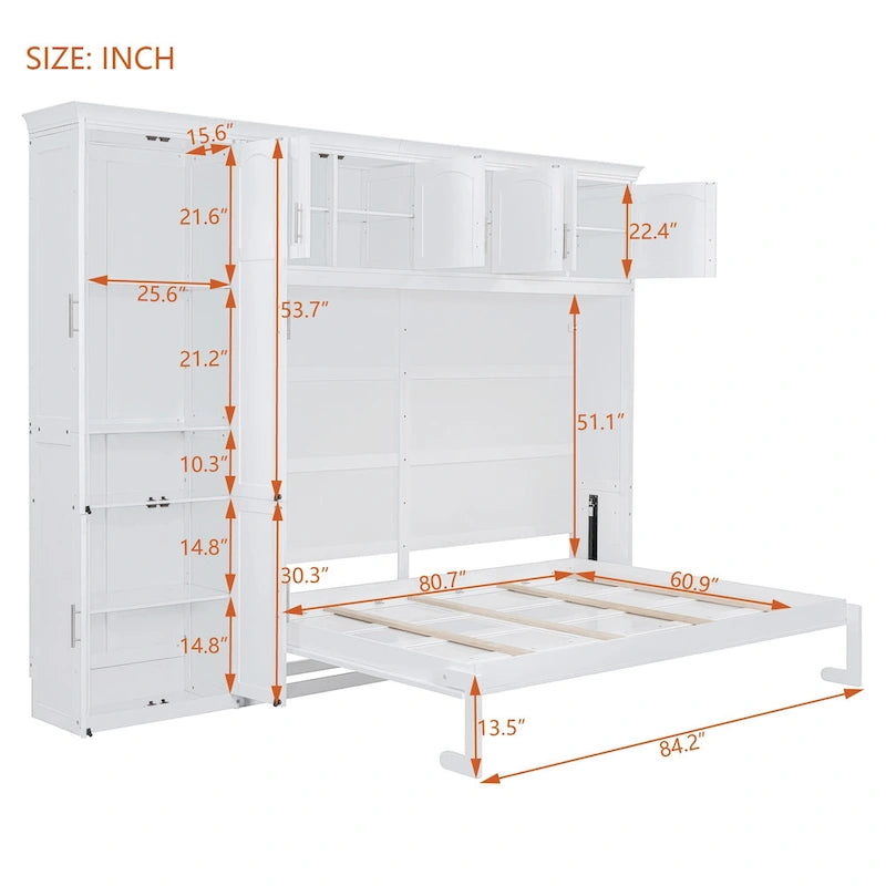 Lit escamotable Queen gris avec armoire et tiroirs, 1 personne