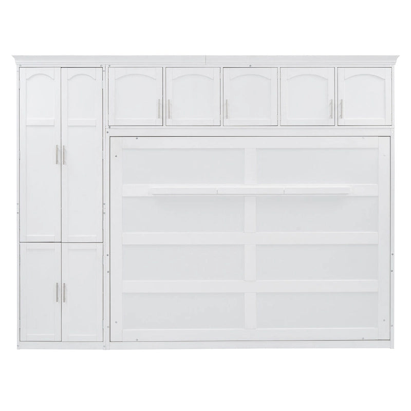 Lit escamotable Queen gris avec armoire et tiroirs, 1 personne