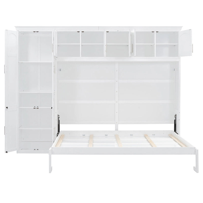 Lit escamotable Queen gris avec armoire et tiroirs, 1 personne