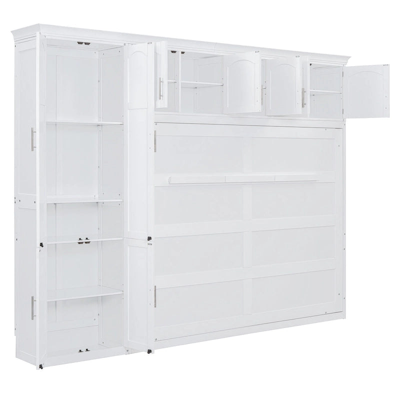 Lit escamotable Queen gris avec armoire et tiroirs, 1 personne