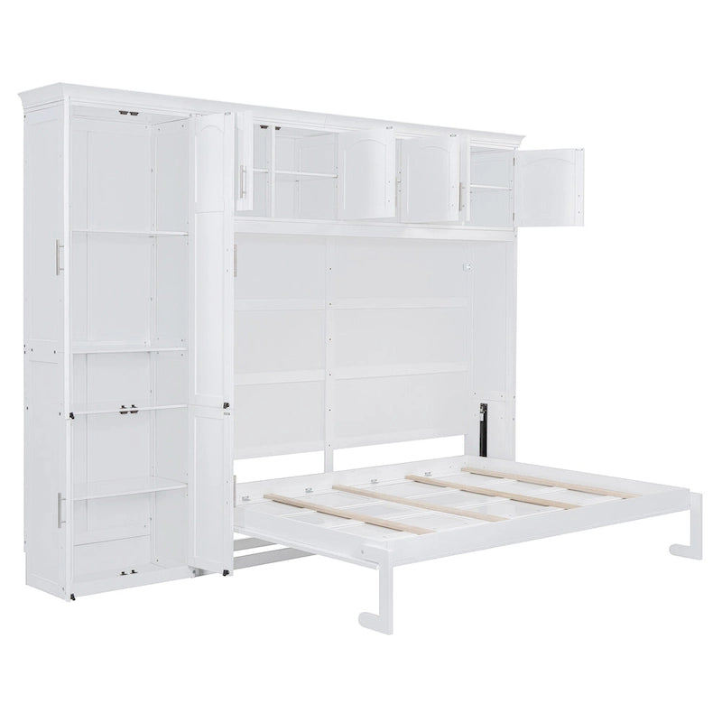 Lit escamotable Queen gris avec armoire et tiroirs, 1 personne
