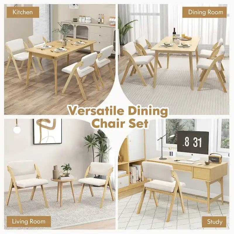 Chaise de salle à manger pliante Chêne & Beige / Noyer & Beige, lot de 4