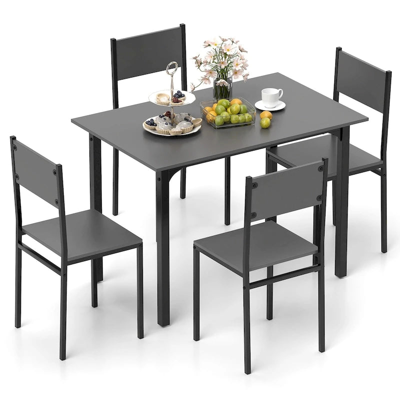 Ensemble de salle à manger industriel 5 pièces pour 4 personnes, marron rustique / gris