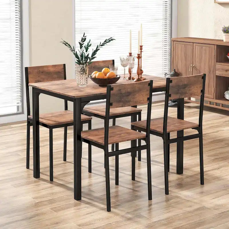 Ensemble de salle à manger industriel 5 pièces pour 4 personnes, marron rustique / gris