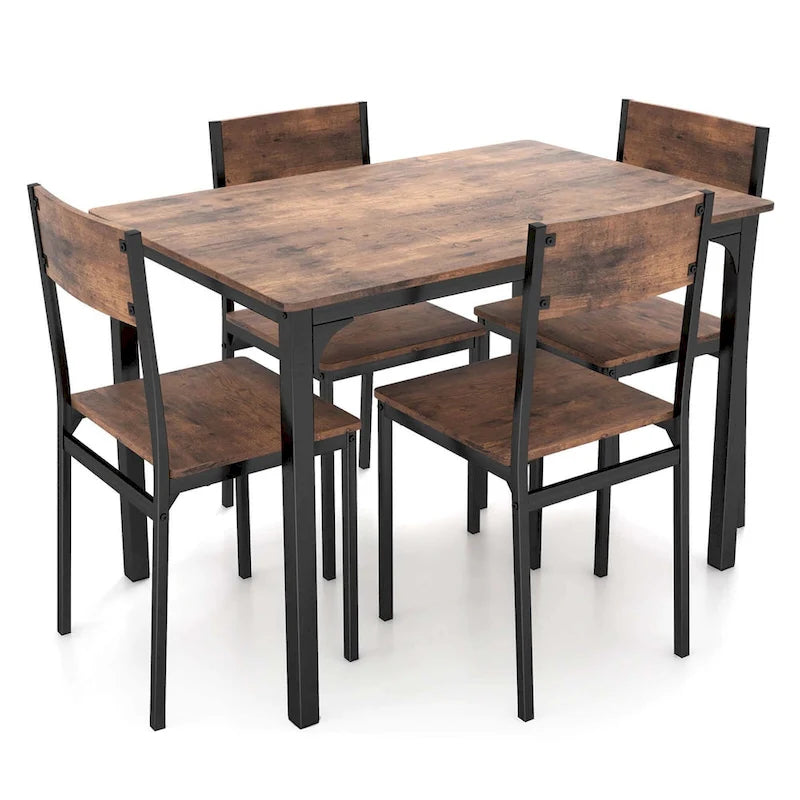 Ensemble de salle à manger industriel 5 pièces pour 4 personnes, marron rustique / gris
