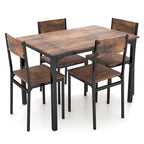 Ensemble de salle à manger industriel 5 pièces pour 4 personnes, marron rustique / gris