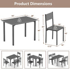 Ensemble de salle à manger industriel 5 pièces pour 4 personnes, marron rustique / gris