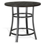 Table à manger ronde hauteur comptoir, 4 places, marron foncé et argent