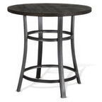 Table à manger ronde hauteur comptoir, 4 places, marron foncé et argent